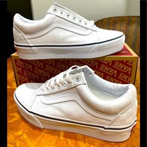 Vans Old Skool Platform Checkerboard All White sz9